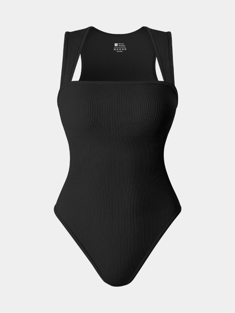 Sleek Square-Neck Ribbed Bodysuit- Black NWOT - Picture 2 of 7